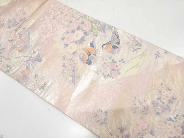JAPANESE FUKURO OBI / WOVEN PEONY & SAKURA